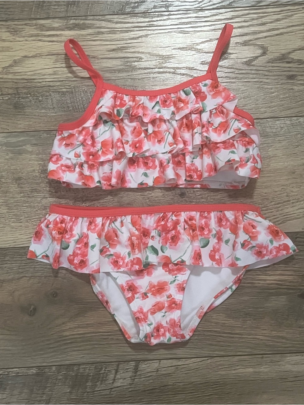 Tommy Bahama Girls 7 Two Piece Bikini Pink Roses Floral Ruffles